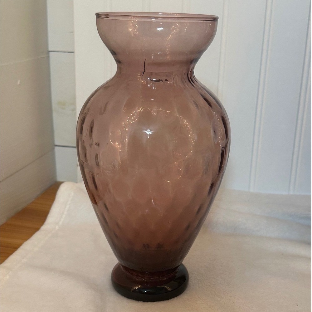 Vintage Ucagco Glass Vase Decor Purple Excellent Italian‎ Thumbprint Optic MCM